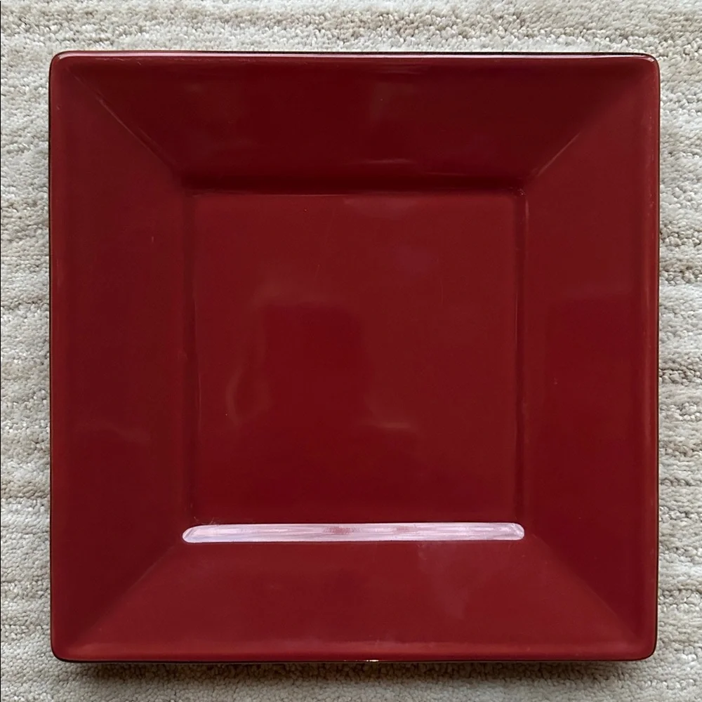Set of 2 POTTERY BARN CHINA Salad Appetizer Plates Asian Square Paprika (Red) 8”